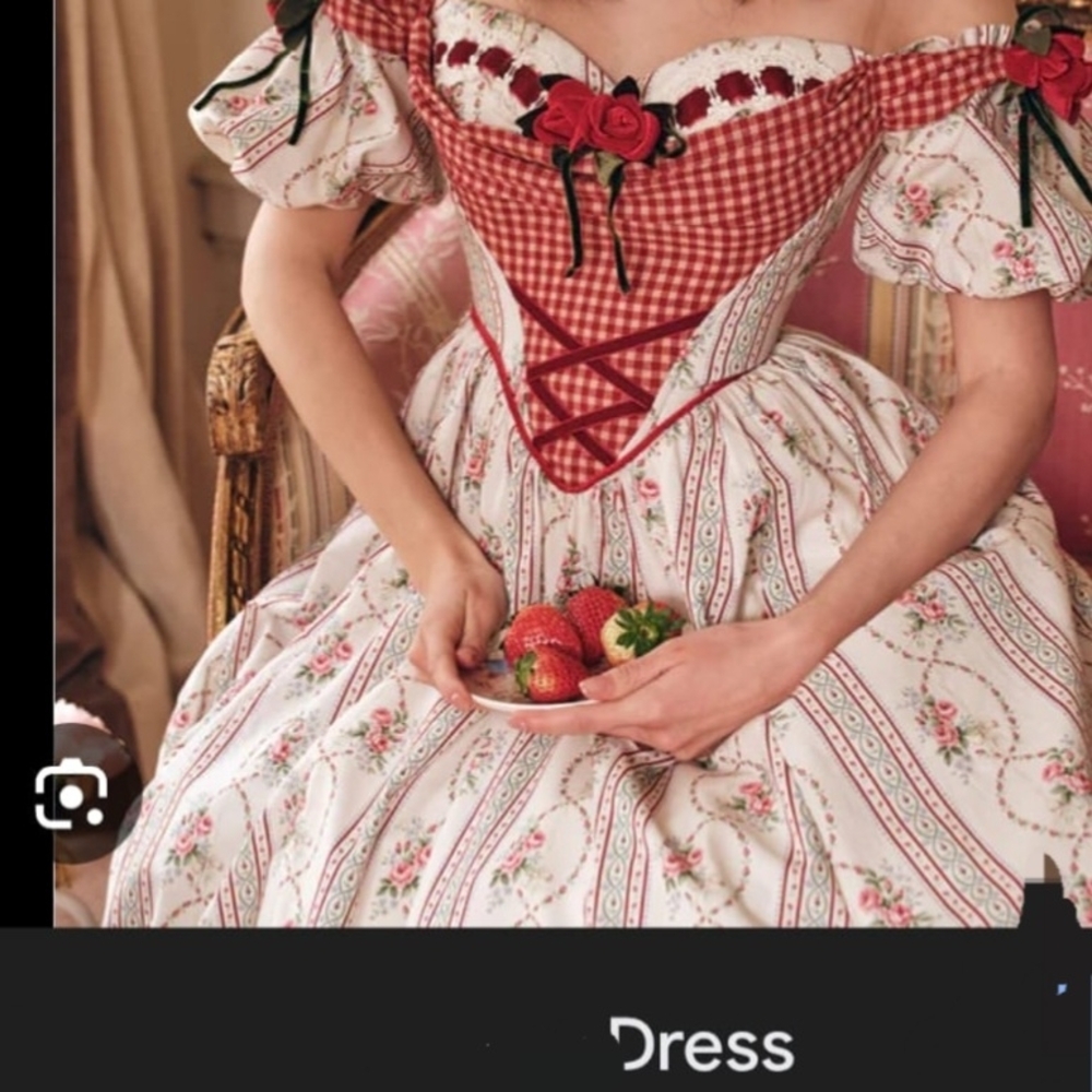 Vintage-Inspired Red & Cream Floral Off-Shoulder Dress